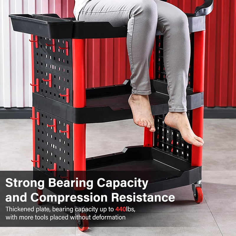 3-Tier Car Detailing Trolley with Wheels 90KG Capacity