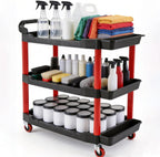 3-Tier Car Detailing Trolley with Wheels 90KG Capacity