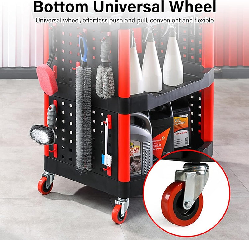 3-Tier Car Detailing Trolley with Wheels 90KG Capacity