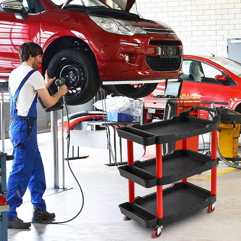 3-Tier Car Detailing Trolley with Wheels 90KG Capacity