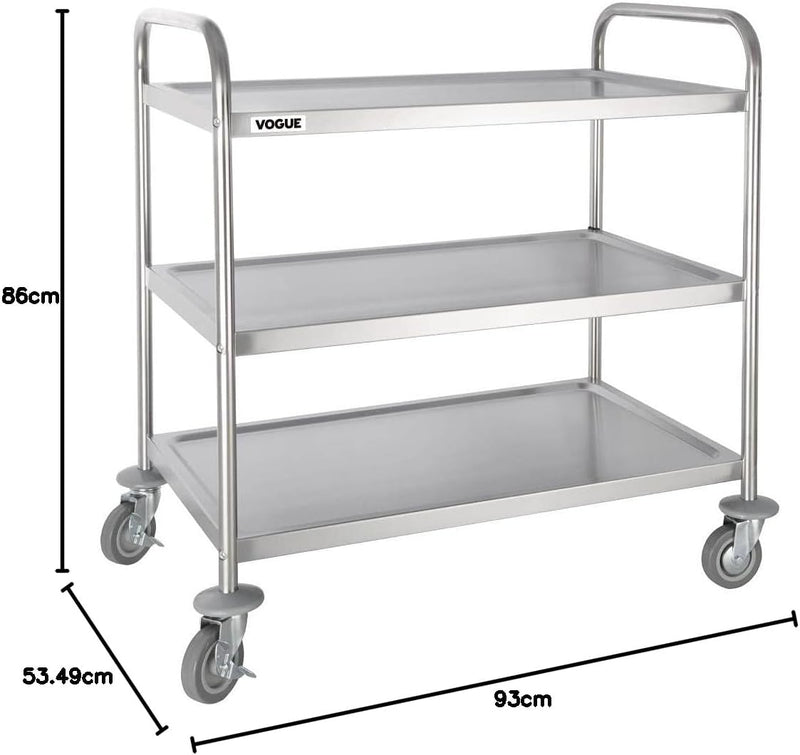 3 Tier Clearing Trolley Medium 855x810x455MM Stainless Steel