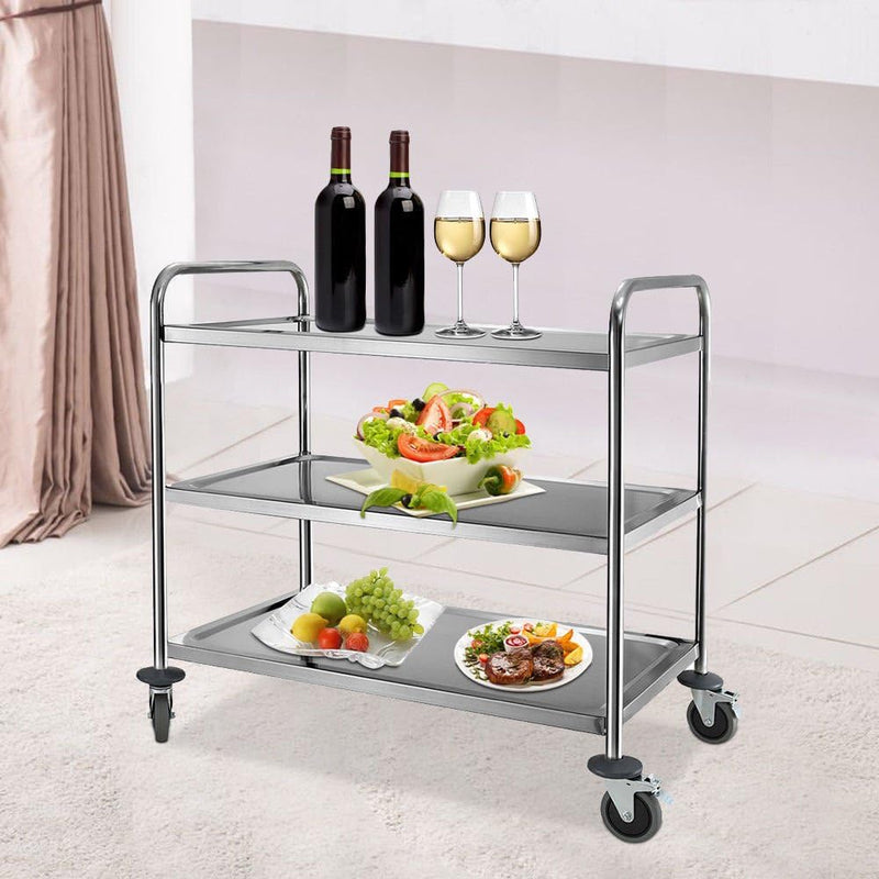 3 Tier Clearing Trolley Medium 855x810x455MM Stainless Steel