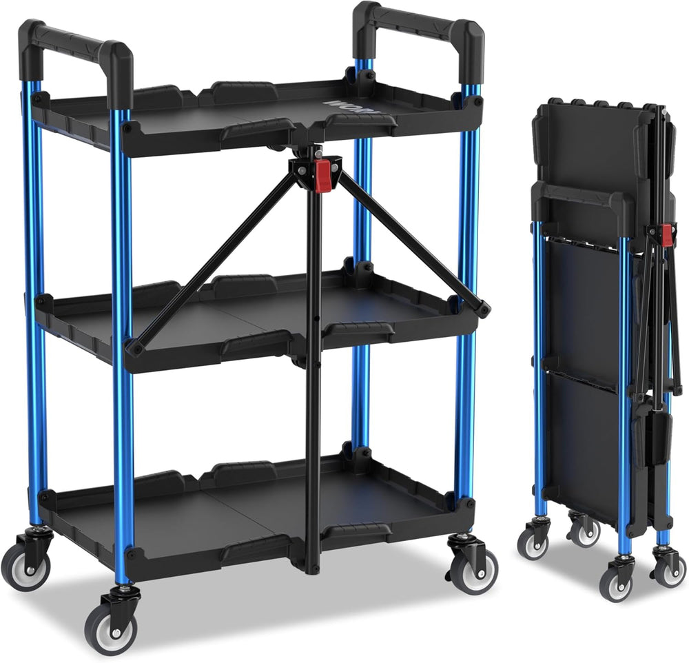 3-Tier Collapsible Service Cart with Wheels 96KG