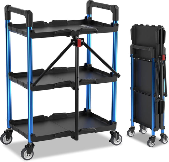 3-Tier Collapsible Service Cart with Wheels 96KG