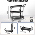 3-Tier Collapsible Service Cart with Wheels 96KG