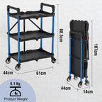 3-Tier Collapsible Service Cart with Wheels 96KG