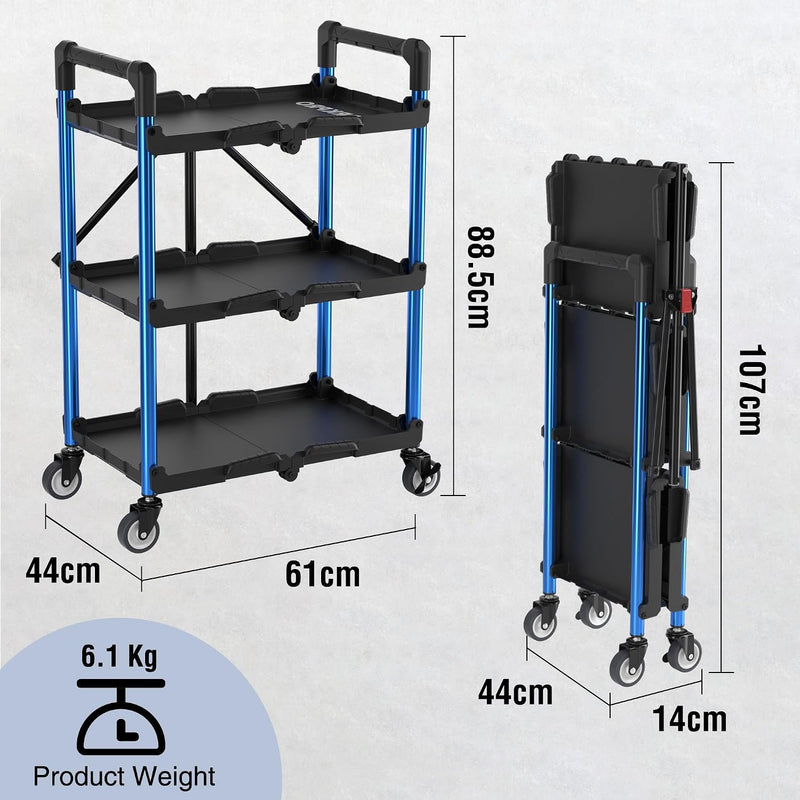 3-Tier Collapsible Service Cart with Wheels 96KG