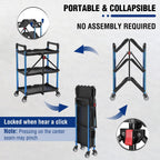 3-Tier Collapsible Service Cart with Wheels 96KG