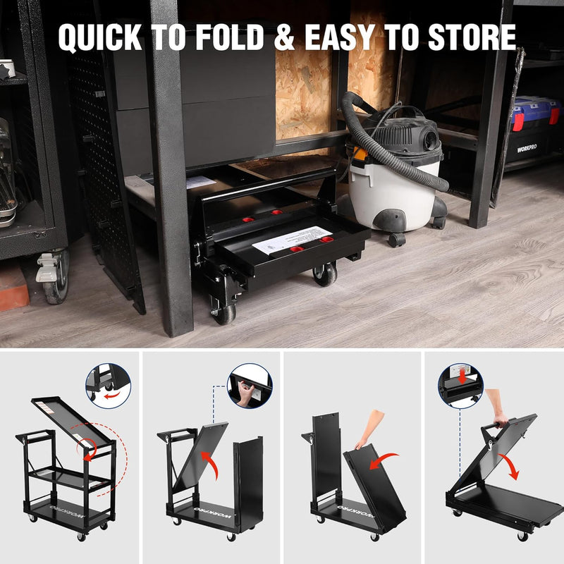 3-Tier Collapsible Service Cart with Wheels 96KG