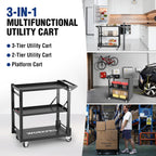 3-Tier Collapsible Service Cart with Wheels 96KG