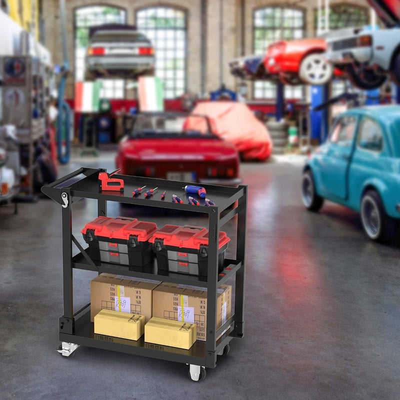 3-Tier Collapsible Service Cart with Wheels 96KG