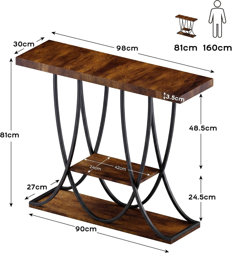 3-Tier Console Table with Curved Metal Frame