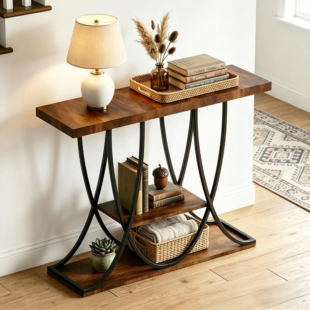 3-Tier Console Table with Curved Metal Frame