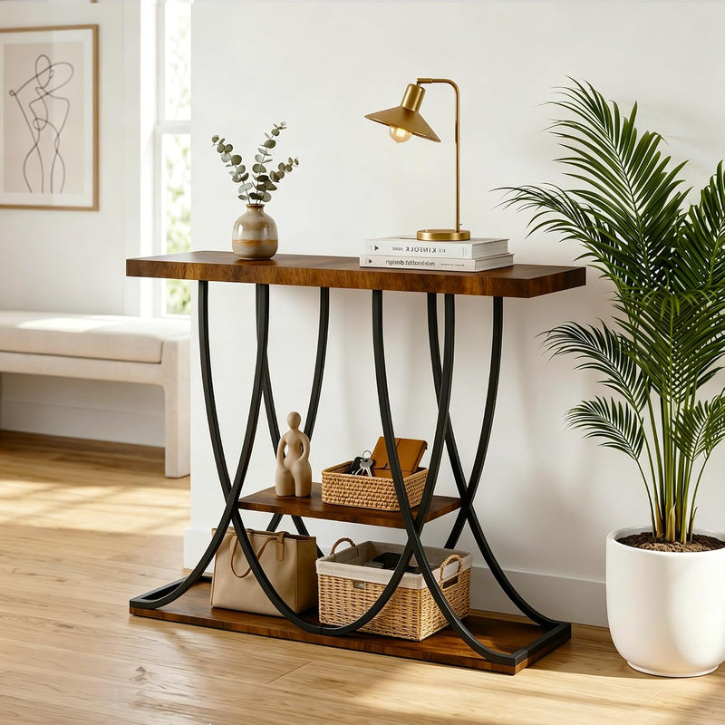 3-Tier Console Table with Curved Metal Frame