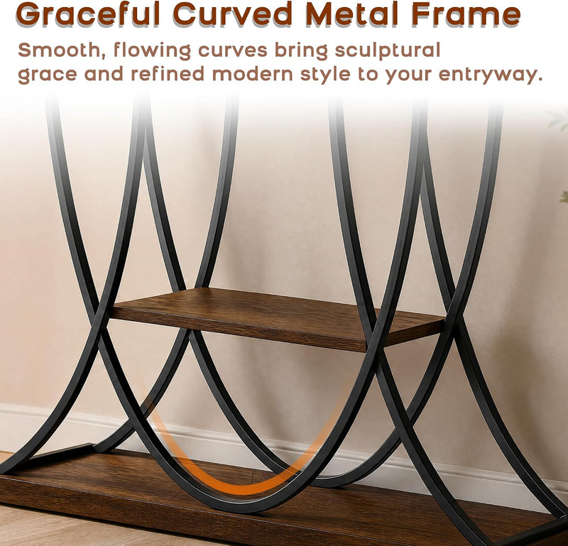 3-Tier Console Table with Curved Metal Frame