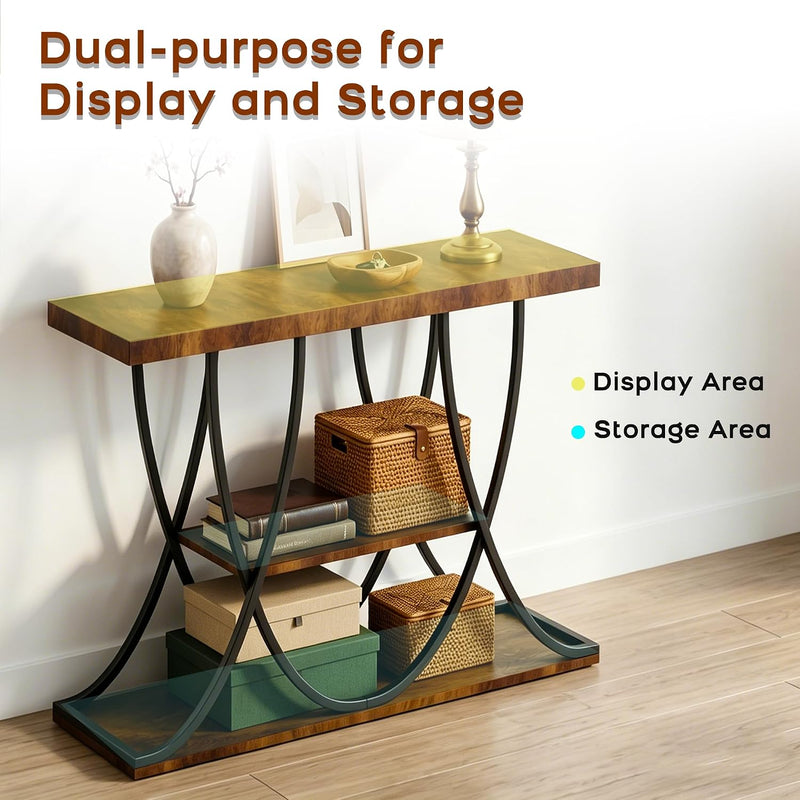 3-Tier Console Table with Curved Metal Frame