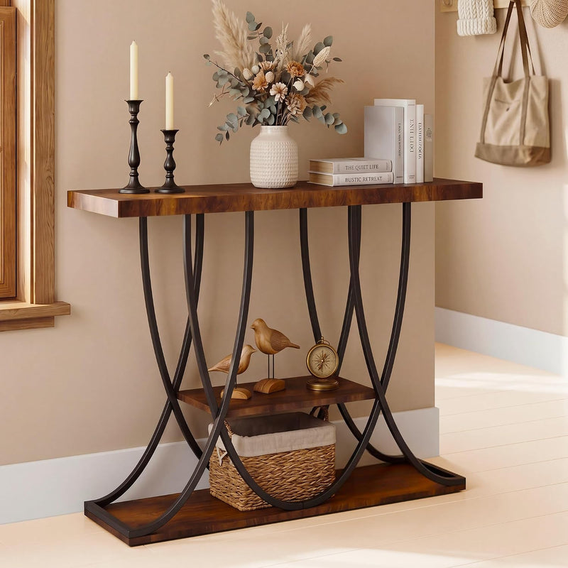 3-Tier Console Table with Curved Metal Frame