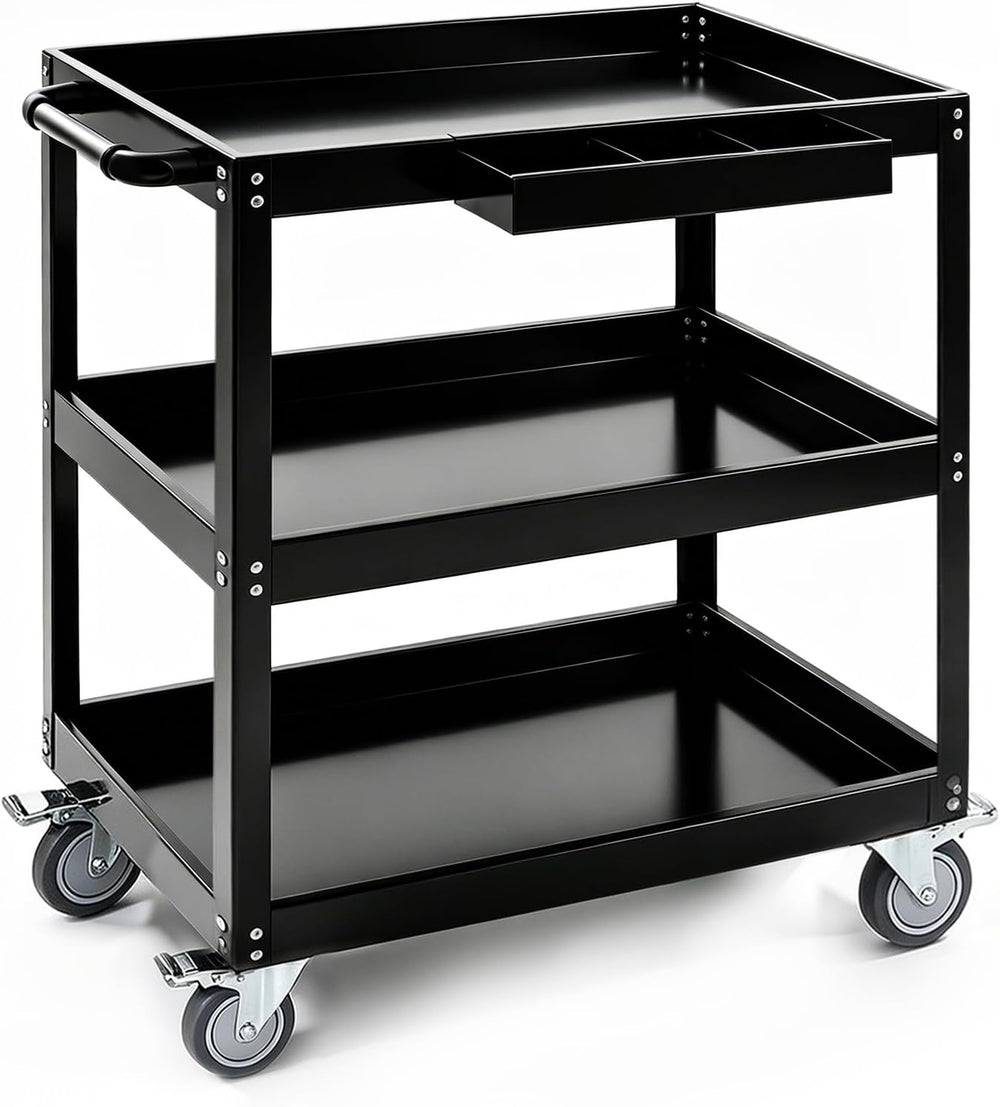 3-Tier Extra-Large Heavy-Duty Rolling Tool Cart 550lbs Utility