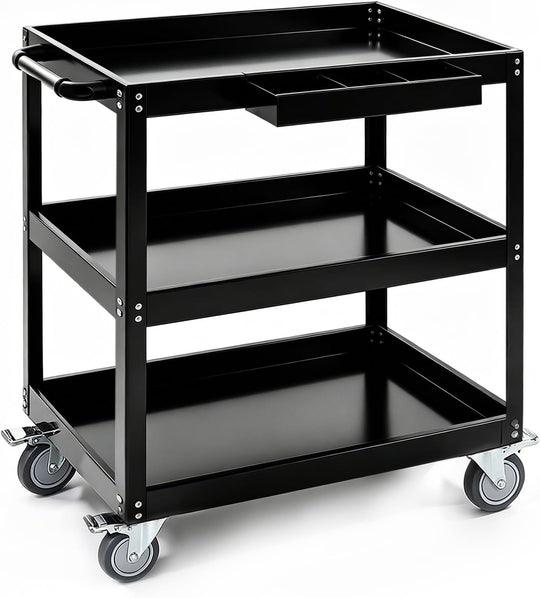 3-Tier Extra-Large Heavy-Duty Rolling Tool Cart 550lbs Utility