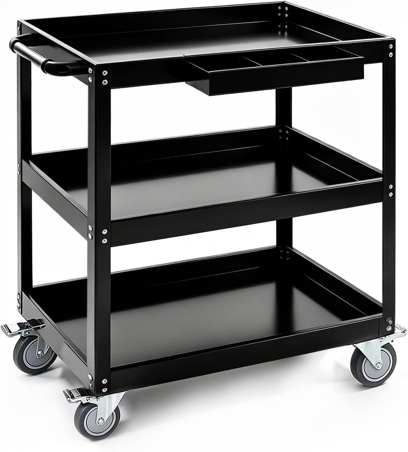 3-Tier Extra-Large Heavy-Duty Rolling Tool Cart 550lbs Utility
