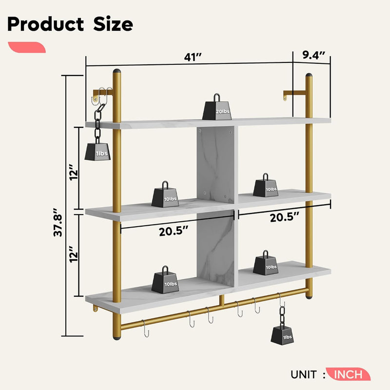 3 Tier Floating Pipe Shelving Industrial Wall