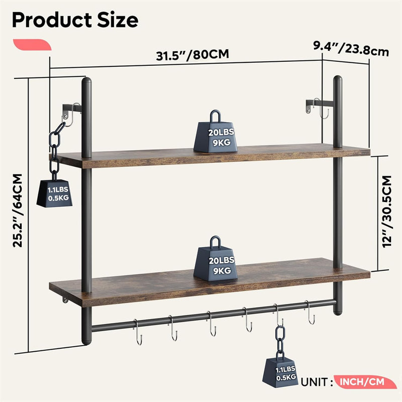 3 Tier Floating Pipe Shelving Industrial Wall