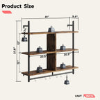 3 Tier Floating Pipe Shelving Industrial Wall