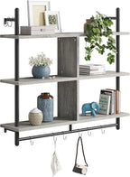 3 Tier Floating Pipe Shelving Industrial Wall