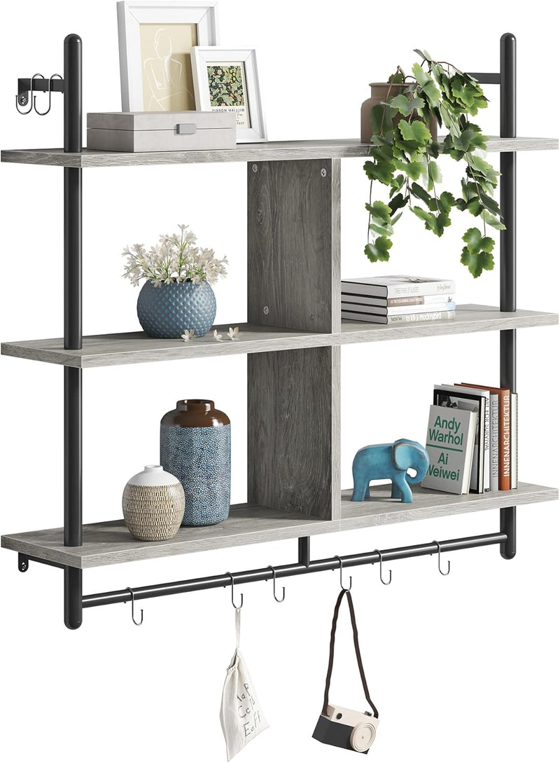 3 Tier Floating Pipe Shelving Industrial Wall