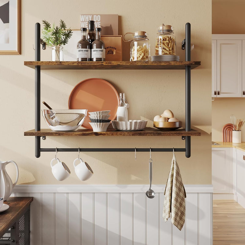 3 Tier Floating Pipe Shelving Industrial Wall