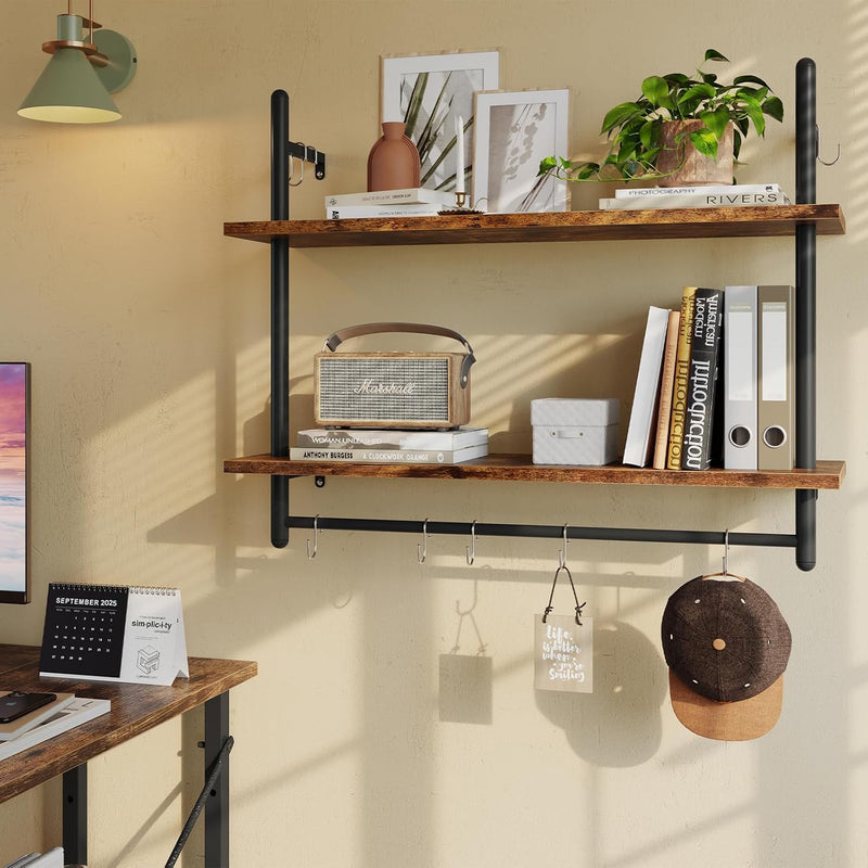 3 Tier Floating Pipe Shelving Industrial Wall