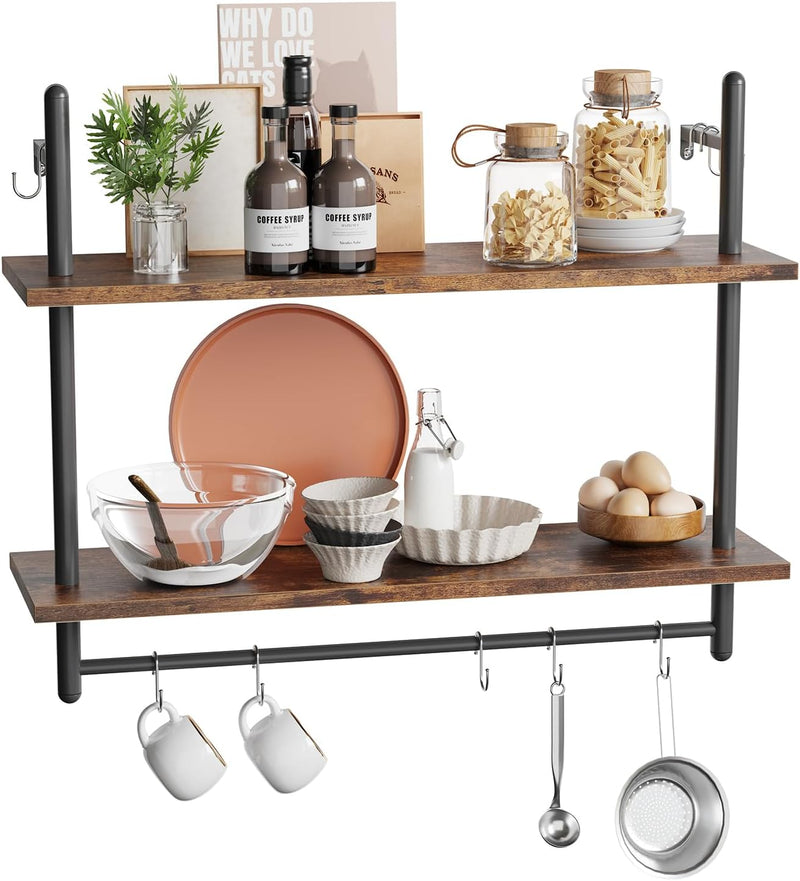 3 Tier Floating Pipe Shelving Industrial Wall