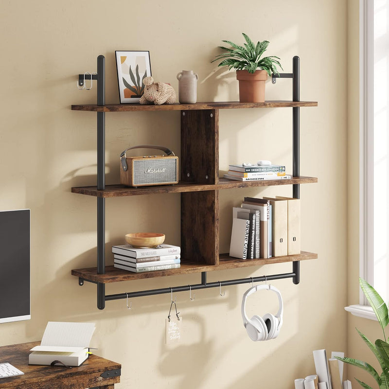 3 Tier Floating Pipe Shelving Industrial Wall