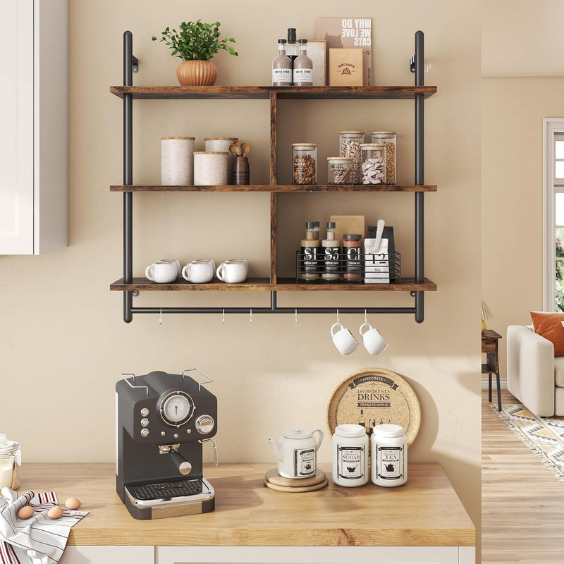 3 Tier Floating Pipe Shelving Industrial Wall