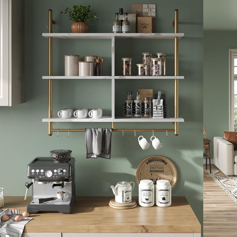 3 Tier Floating Pipe Shelving Industrial Wall
