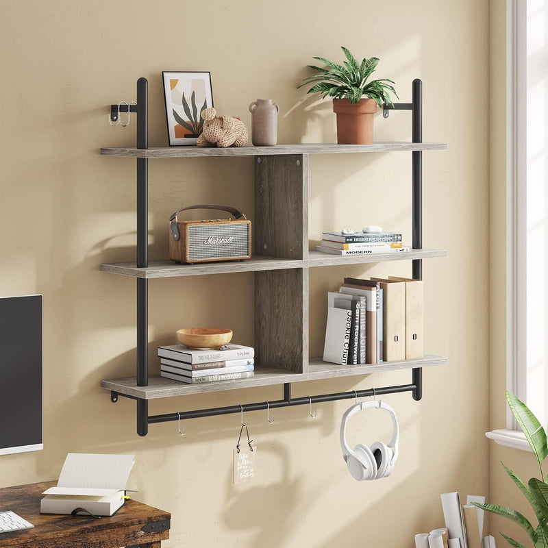 3 Tier Floating Pipe Shelving Industrial Wall