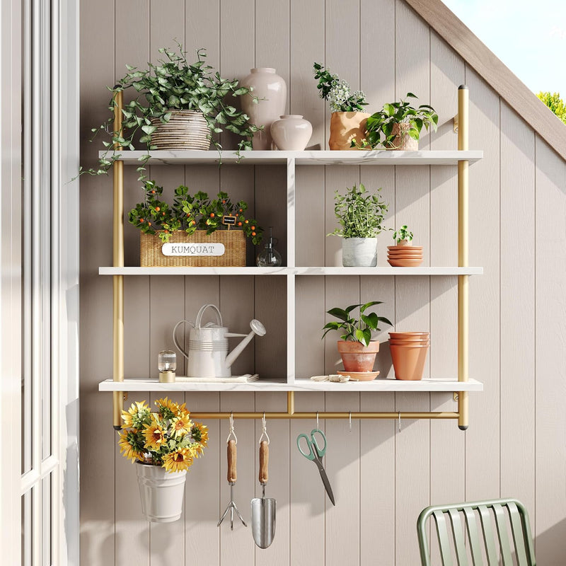 3 Tier Floating Pipe Shelving Industrial Wall