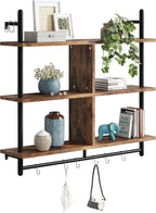 3 Tier Floating Pipe Shelving Industrial Wall