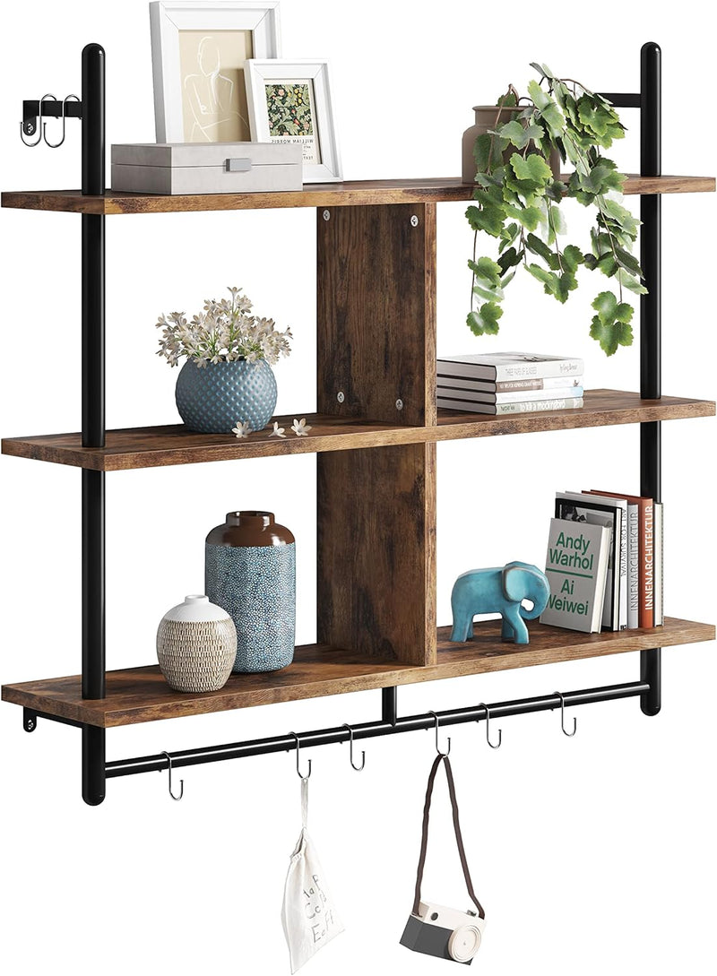 3 Tier Floating Pipe Shelving Industrial Wall