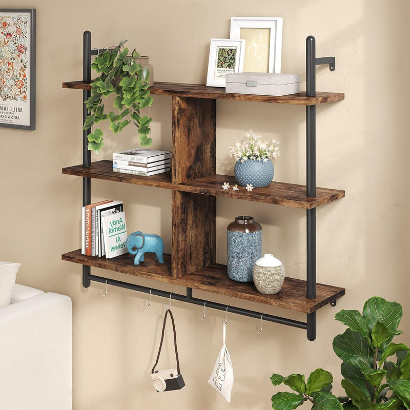 3 Tier Floating Pipe Shelving Industrial Wall