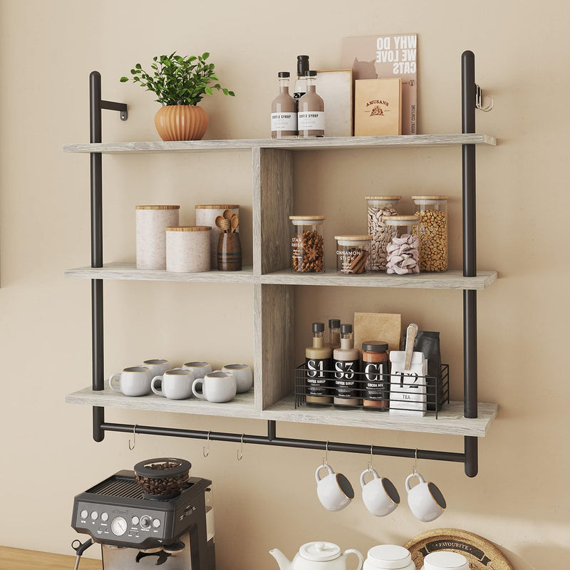 3 Tier Floating Pipe Shelving Industrial Wall