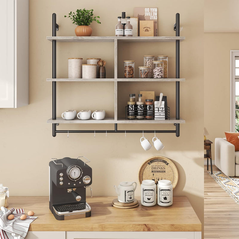 3 Tier Floating Pipe Shelving Industrial Wall