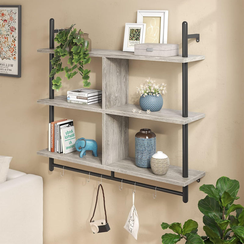 3 Tier Floating Pipe Shelving Industrial Wall