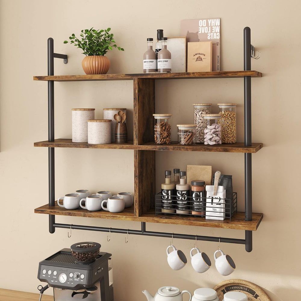3 Tier Floating Pipe Shelving Industrial Wall