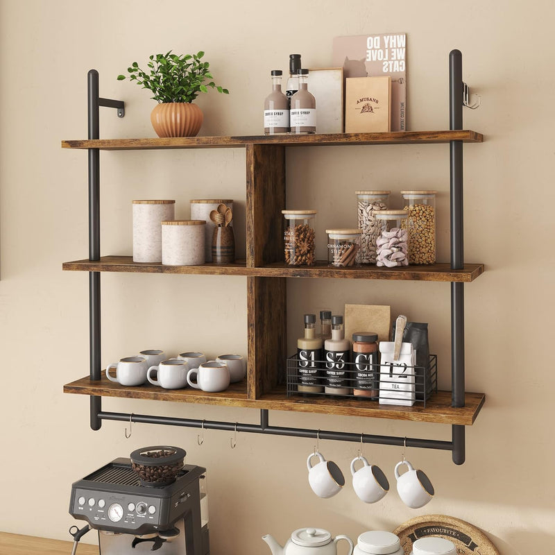 3 Tier Floating Pipe Shelving Industrial Wall