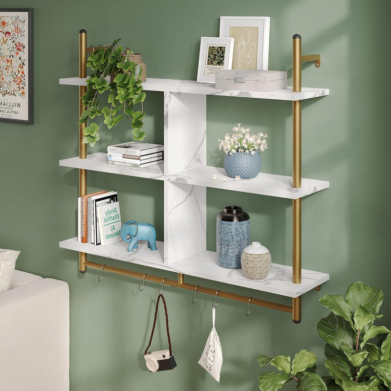 3 Tier Floating Pipe Shelving Industrial Wall