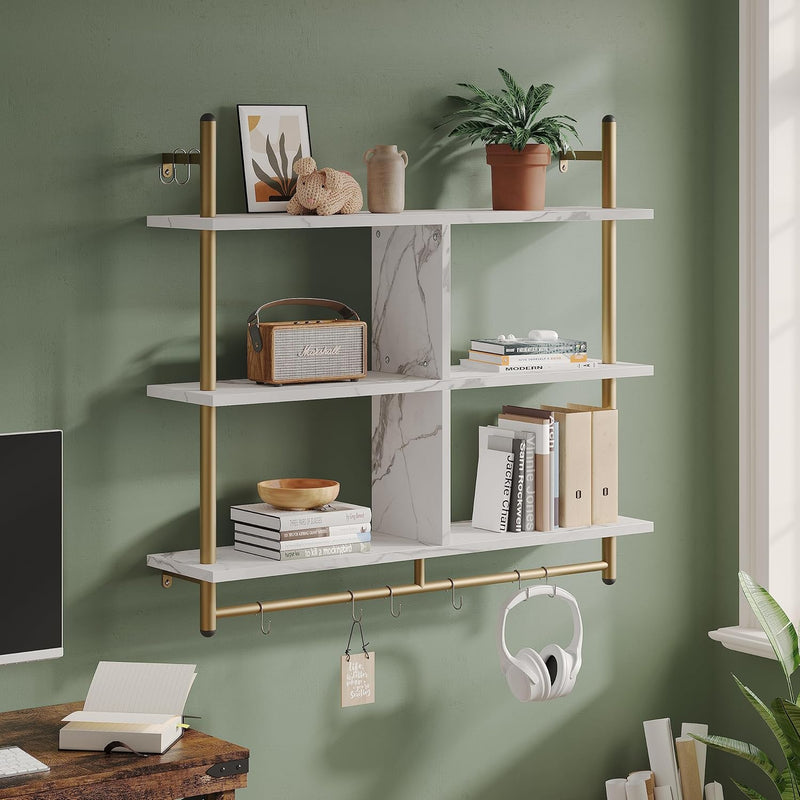 3 Tier Floating Pipe Shelving Industrial Wall
