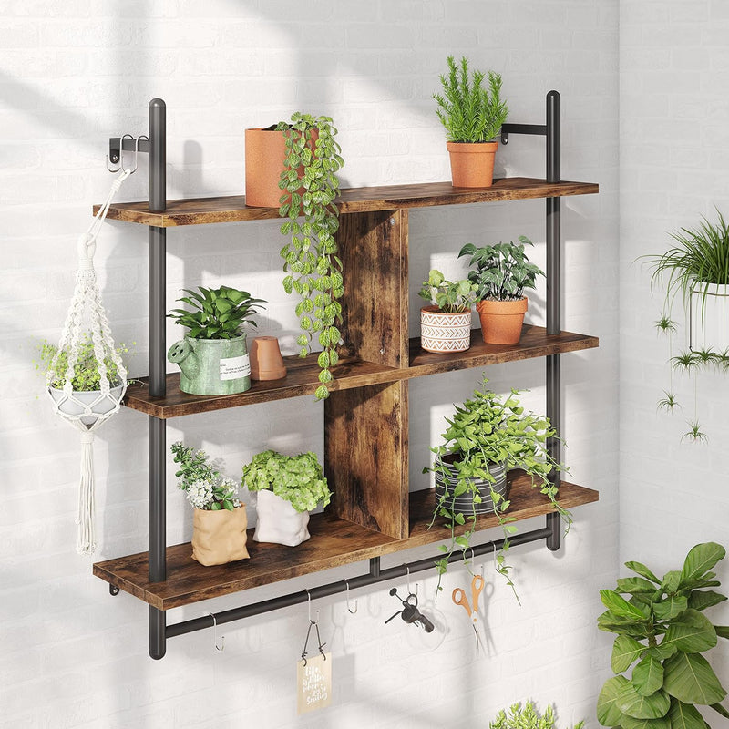 3 Tier Floating Pipe Shelving Industrial Wall