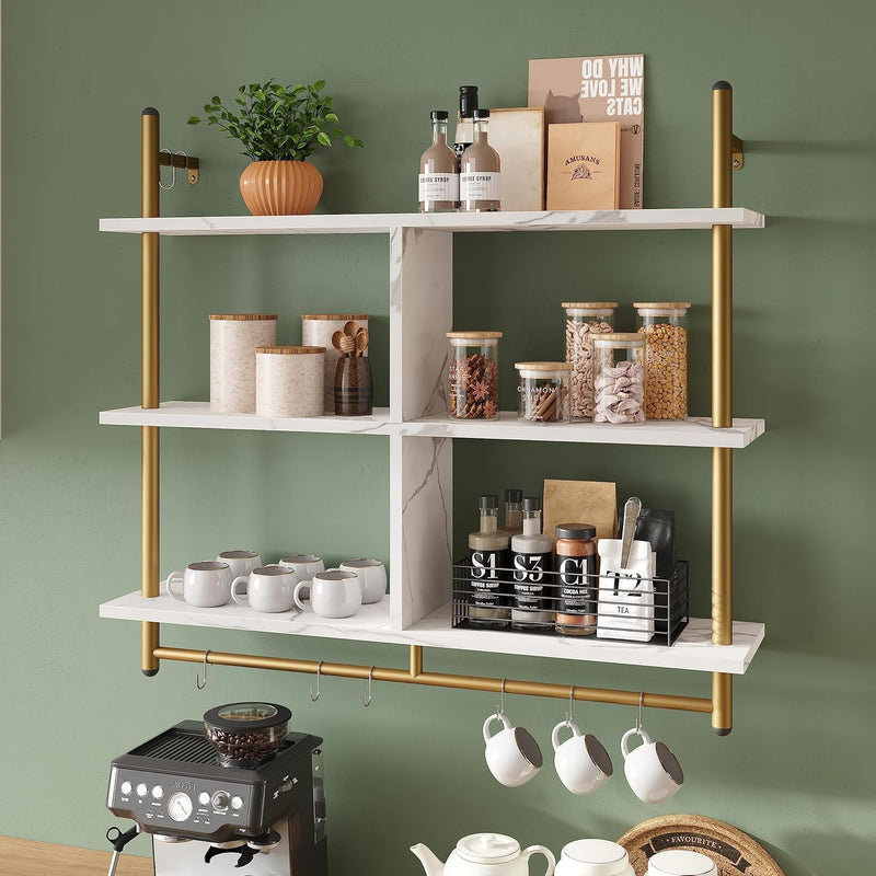 3 Tier Floating Pipe Shelving Industrial Wall