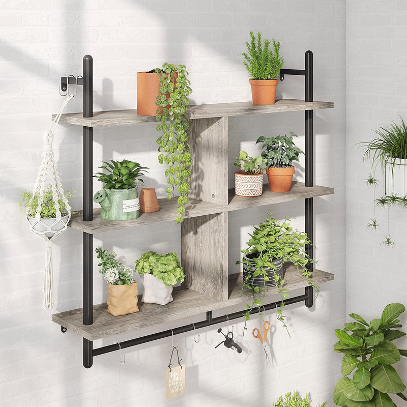 3 Tier Floating Pipe Shelving Industrial Wall